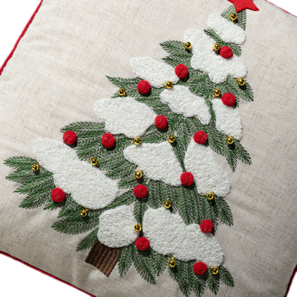 Embroidered Christmas Tree Pillow Cover – 18 × 18 in