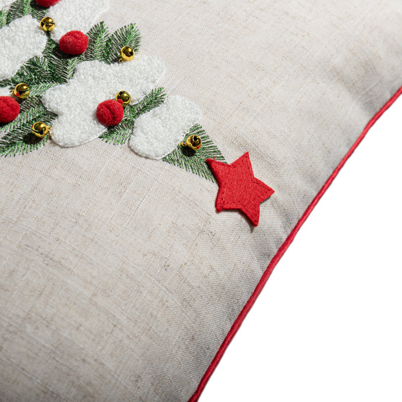 Embroidered Christmas Tree Pillow Cover – 18 × 18 in