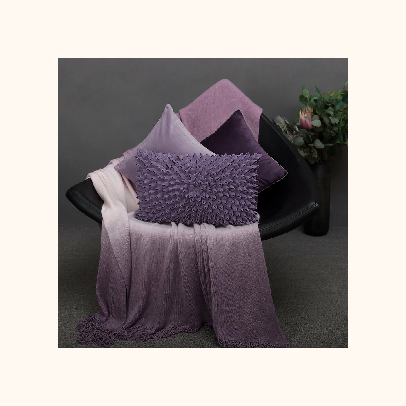 Handmade 3D Velvet Floral Lumbar Pillow Cover