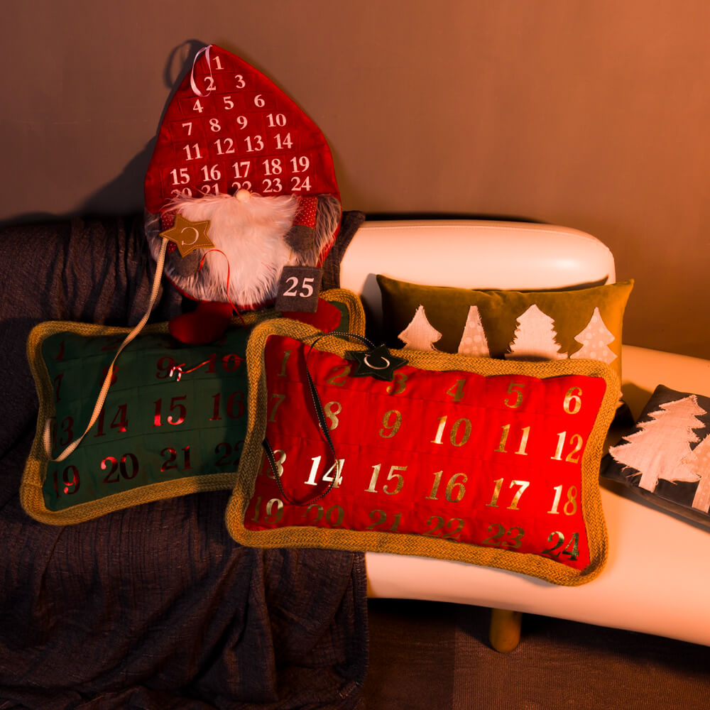 VG|red|Foil Print  Christmas Calendar Pillow Case