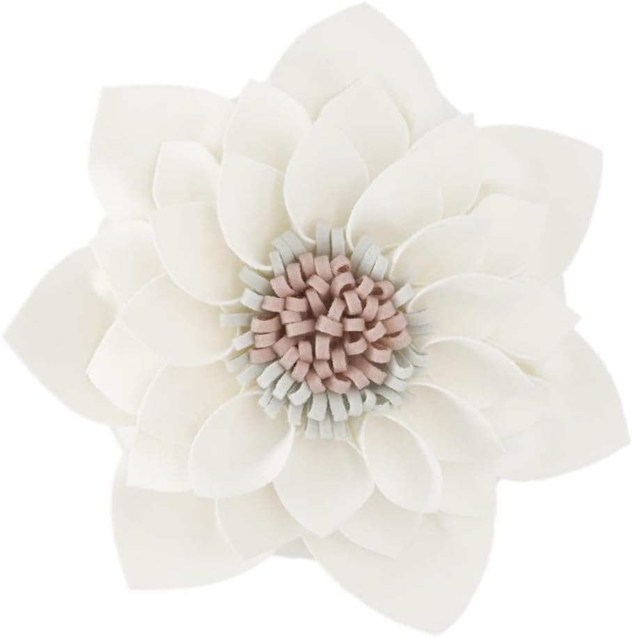 3D Flower Throw Pillow Decorative Accent Pillow Round Cushion for Sofa Couch Chair Bedroom Home Decor - 14" x 14" / Cream
