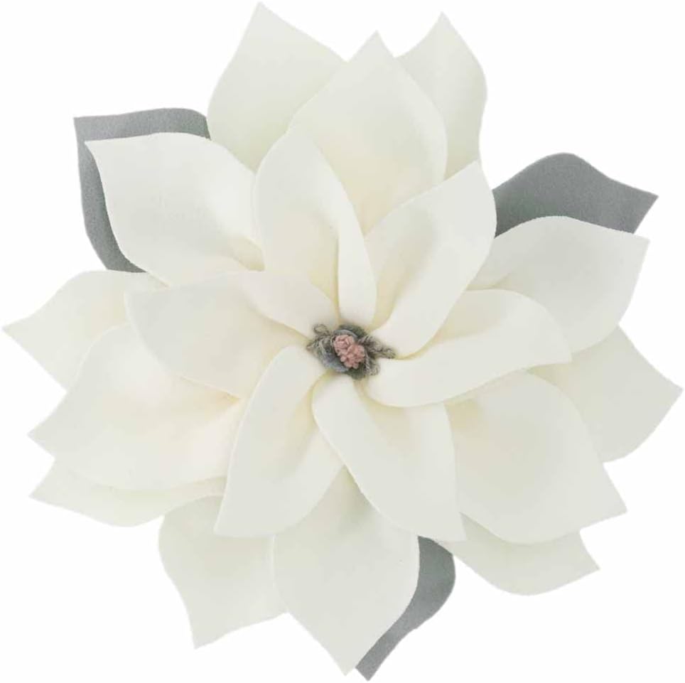 White 3D Magnolia Flower Throw Pillow