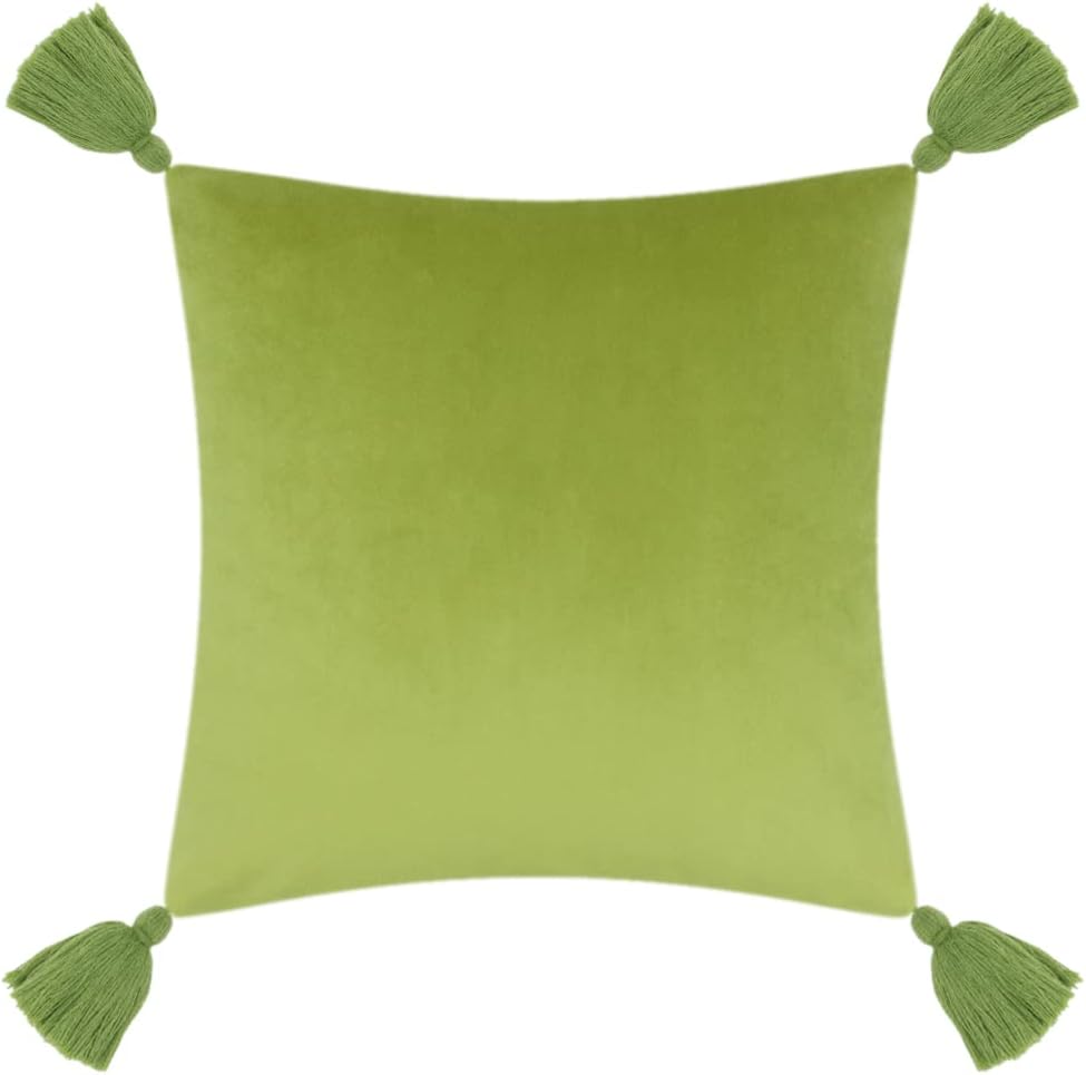 Tiger Velvet Throw Pillow Cover Decorative Flower Embroidered Accent Cushion Case Print Pillowcase for Bed Living Room Couch Bedroom Green Tassel