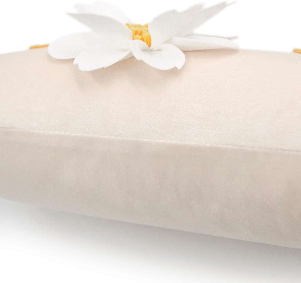 VG|smile-beige|3D Flower Lumbar Throw Pillow Covers White