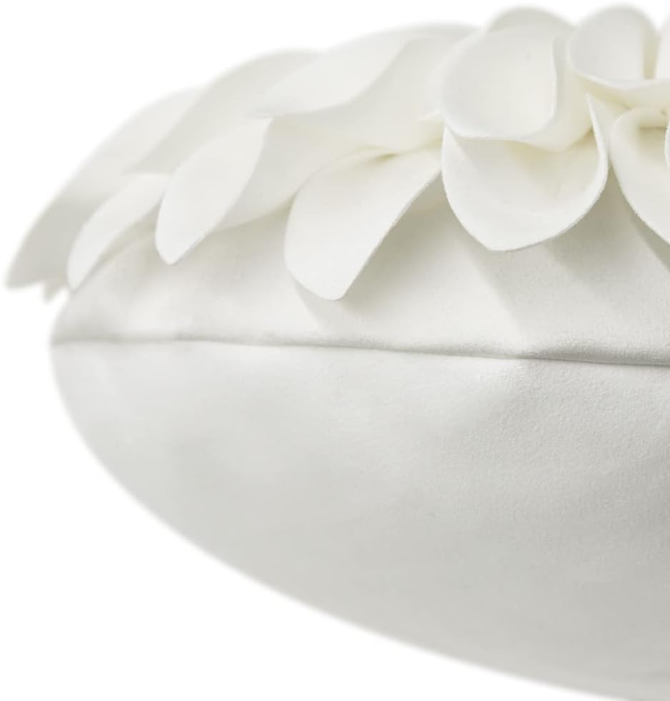 3D Flower Throw Pillow Covers Decorative Aesthetic Sunflower Accent Pillow Cases Handmade Pillowcase Round Cushion for Car Bedroom Bed Couch Chair with Insert White