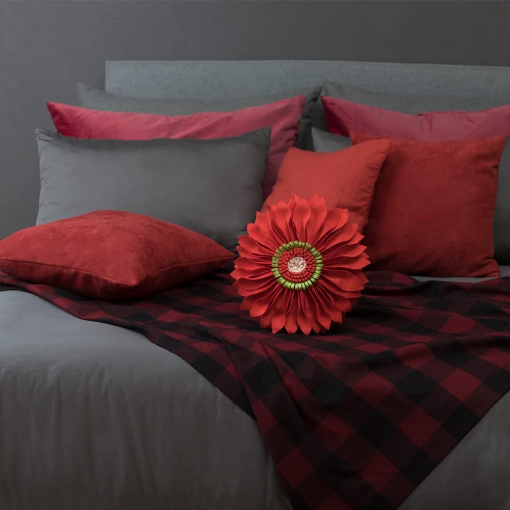 VG|orange|3D Flower Throw Pillow Cover Aesthetic Decorative Daisy Accent Pillow Case Hand Crafted Cushion Round Floral Pillowcase for Home Bed Couch Bedroom Chair