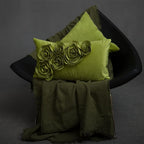 VG|green|3D Flower Throw Pillow Cover Handmade Floral Soft Velvet Lumbar Cushion for Bed Living Room Chair Couch Decor Gold