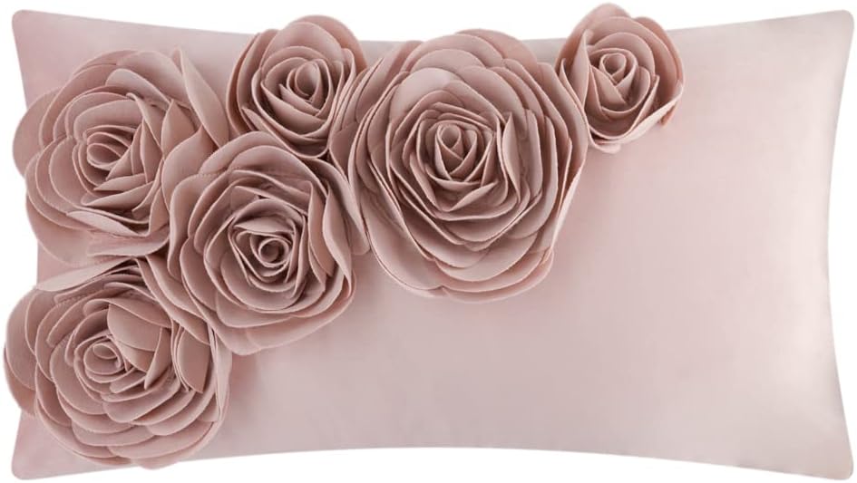 VG|rose-gold|3D Flower Throw Pillow Cover Handmade Floral Soft Velvet Lumbar Cushion for Bed Living Room Chair Couch Decor Gold