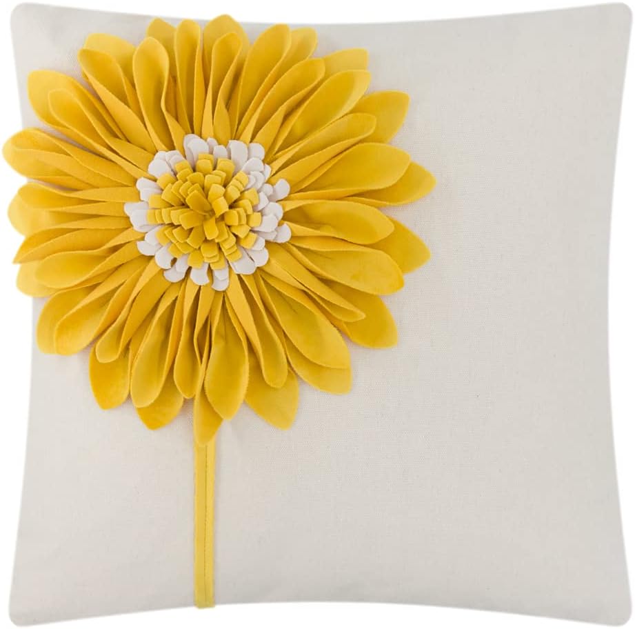 VG|yellow|Decorative Flower Throw Pillow Cover 3D Sunflower Pillow Case Velvet Cushion Floral Pillowcase for Bed Living Room Couch Chair