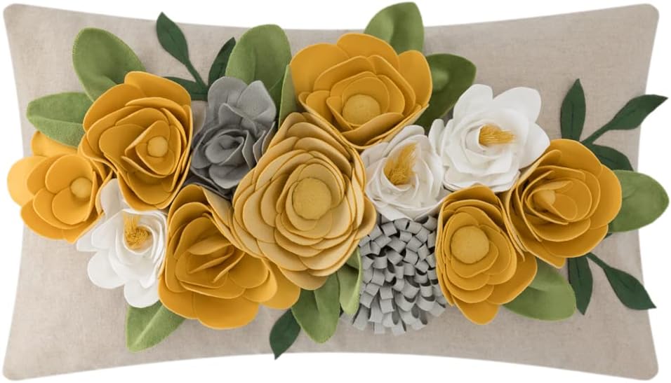 Decorative 3D Flower Throw Pillow Covers - 3dflower-a-yellow
