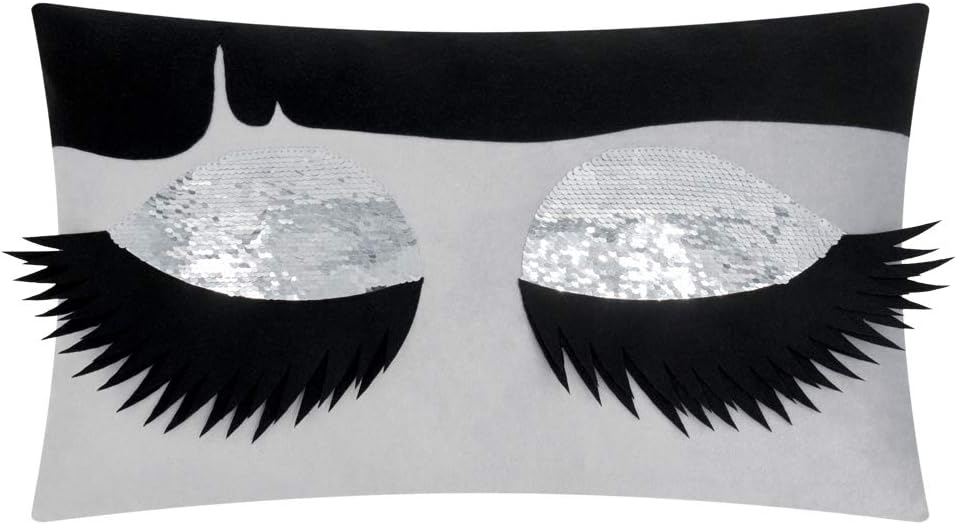 Long Eyelashes Sequins Throw Pillow Cover - 20" x 12" (Pack of 1) / Silver
