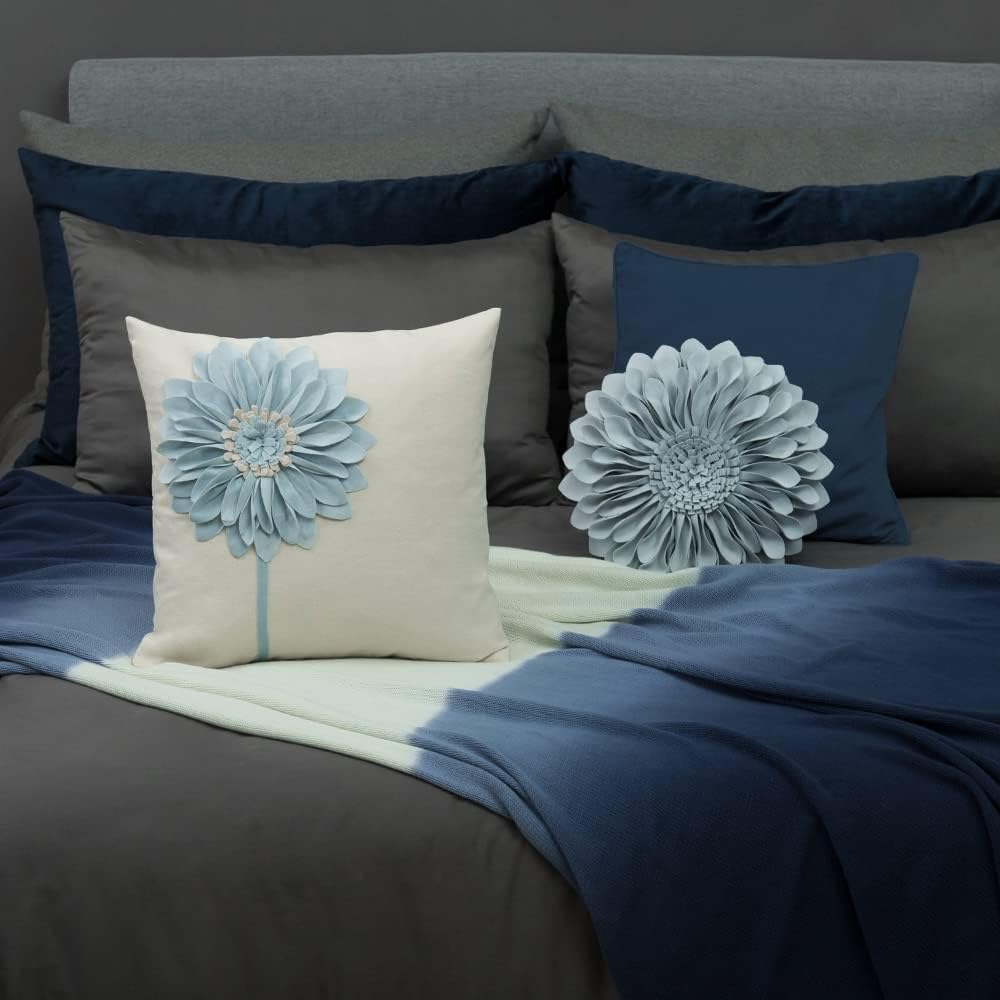 VG|sky-blue|Decorative Flower Throw Pillow Cover 3D Sunflower Pillow Case Velvet Cushion Floral Pillowcase for Bed Living Room Couch Chair