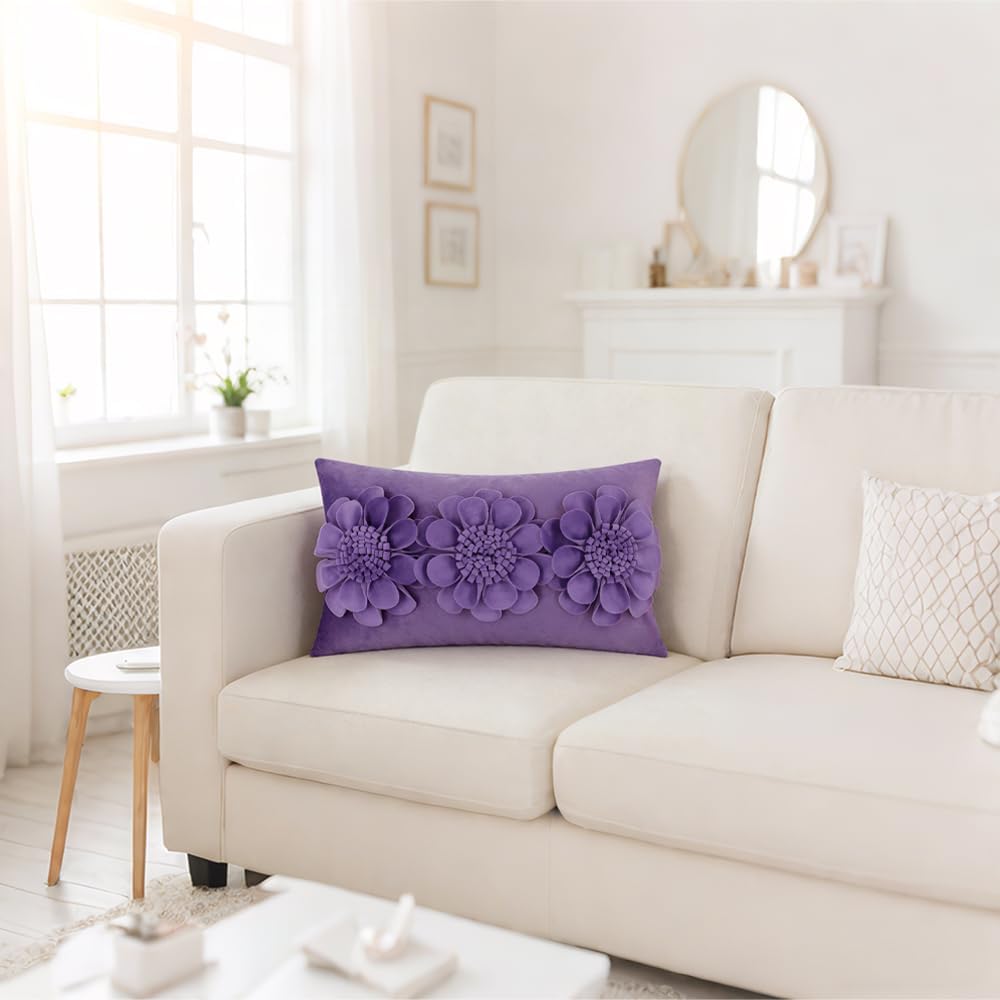 VG|purple-lilac|3D Flower Throw Pillow Cover