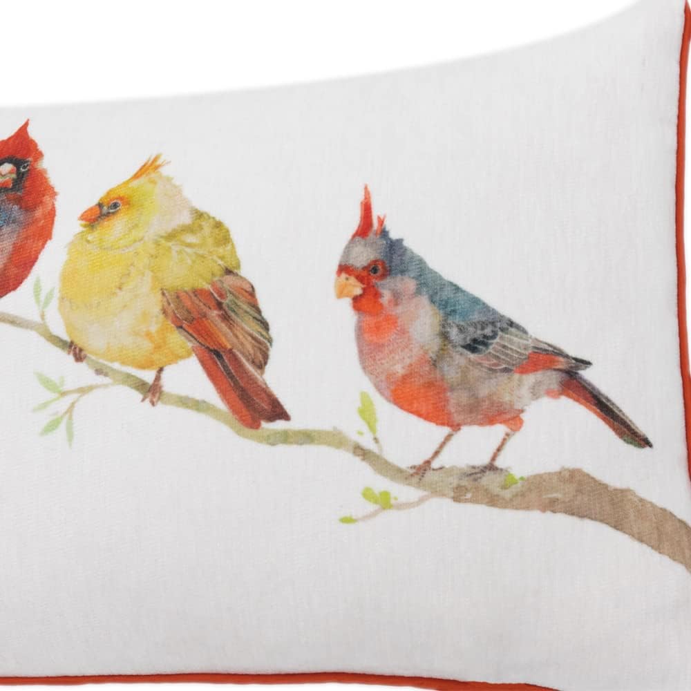 VG|white-orange-with-4-birds|Cute Birds Throw Pillow Cover Lumbar Accent Cushion Embroidered Pillowcase for Home Sofa Bed Living Room Dark Blue Orange Beige
