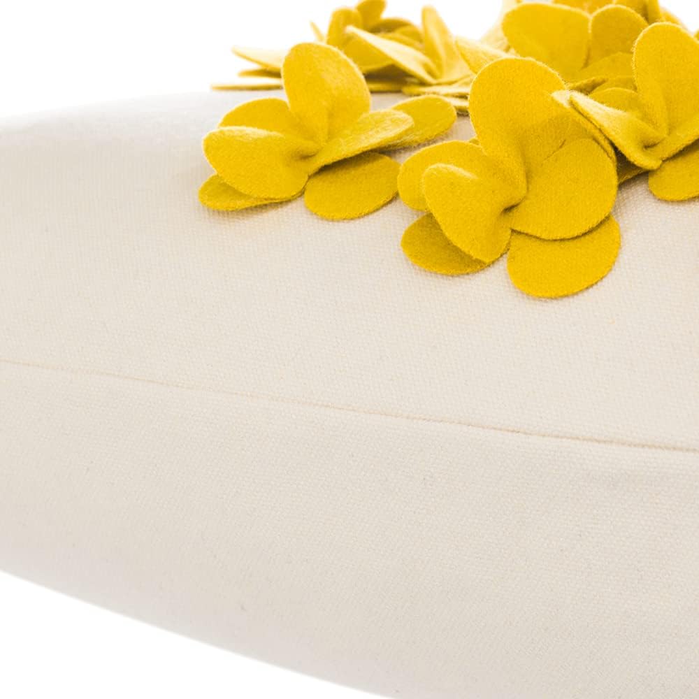 VG|yellow|Handmade 3D Flower Throw Pillow Covers Decorative Aesthetic Floral Accent Pillow Cases Stereo Cushion for Couch Living Room Bed Chair Decor Beige