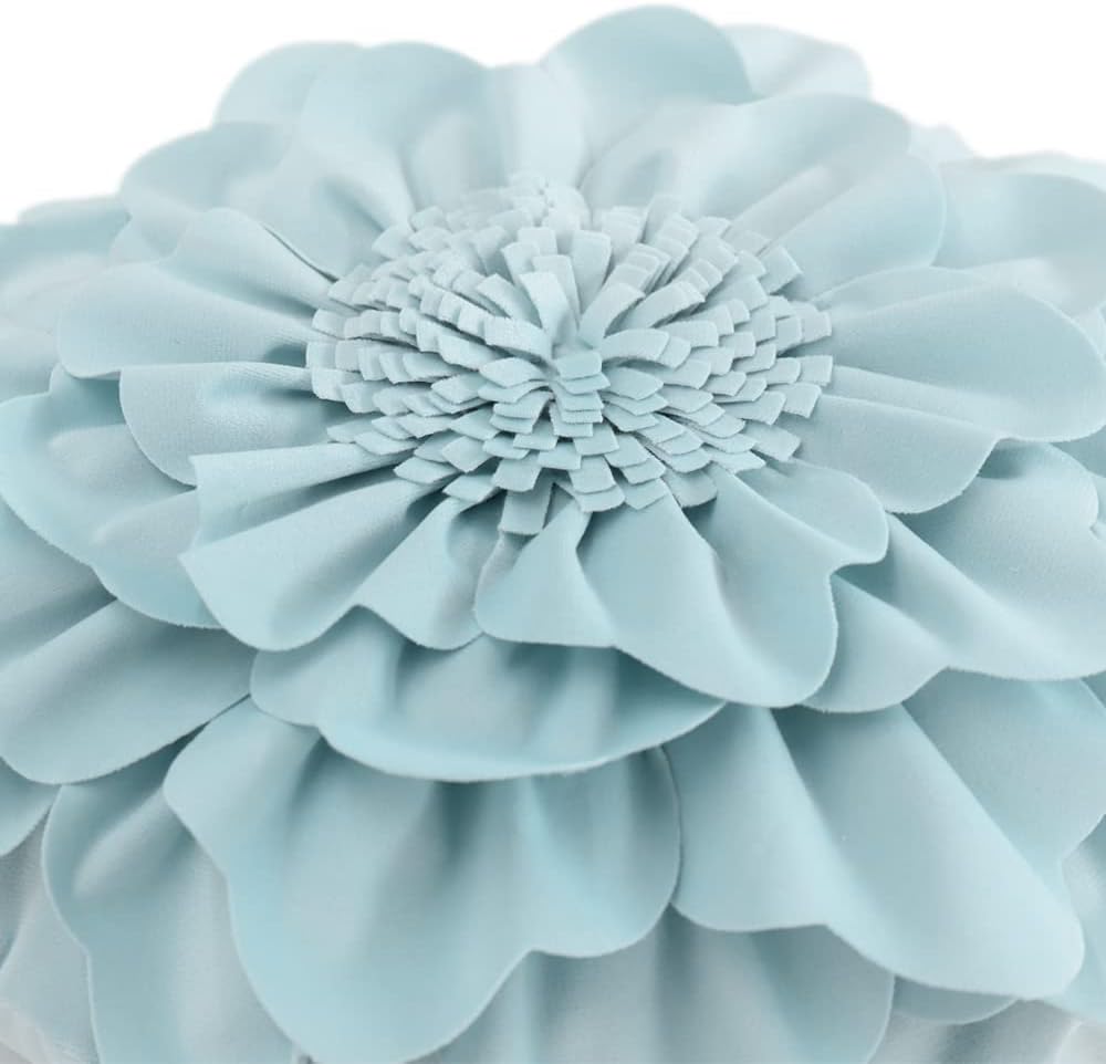 VG|sky-blue|Flower Throw Pillow Cover Decorative Round Pillowcase Floral Cushion for Bed Sofa Couch Car Decor