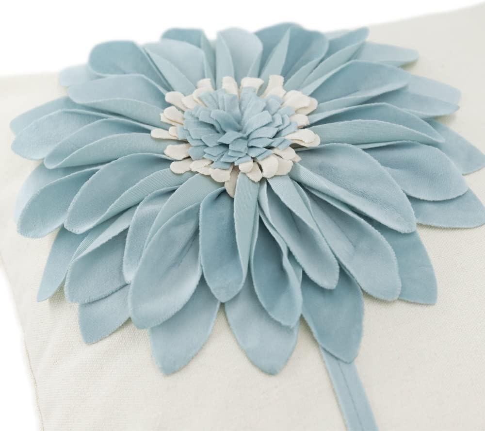 VG|sky-blue|Decorative Flower Throw Pillow Cover 3D Sunflower Pillow Case Velvet Cushion Floral Pillowcase for Bed Living Room Couch Chair