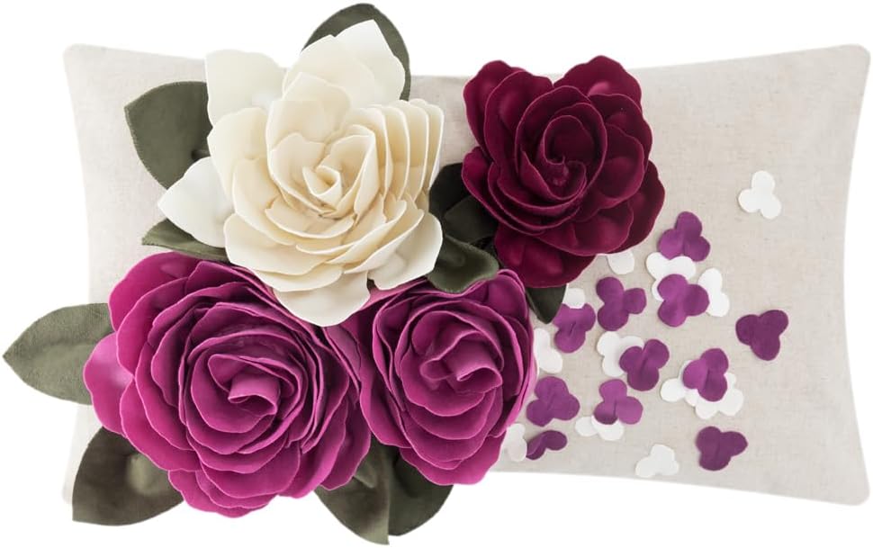 3D Flower Throw Pillow Cover - 20" x 12" (Pack of 1) / Rosered-new
