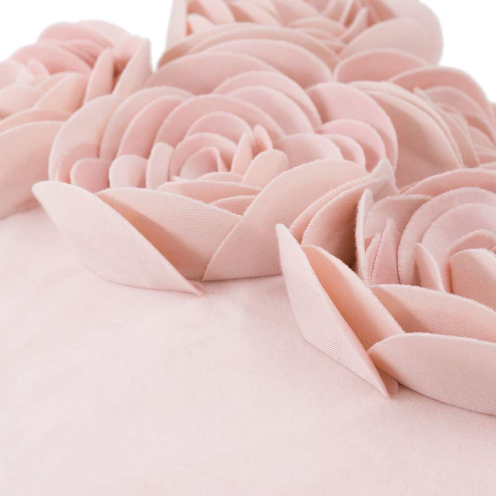 VG|light-pink|3D Flower Throw Pillow Cover Handmade Floral Soft Velvet Lumbar Cushion for Bed Living Room Chair Couch Decor Gold
