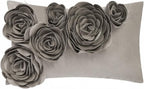 VG|taupe|3D Flowers Throw Pillow Cover Decorative Soft Velvet Accent Floral Cushion Lumbar Pillowcase for Bed Sofa Couch Living Room