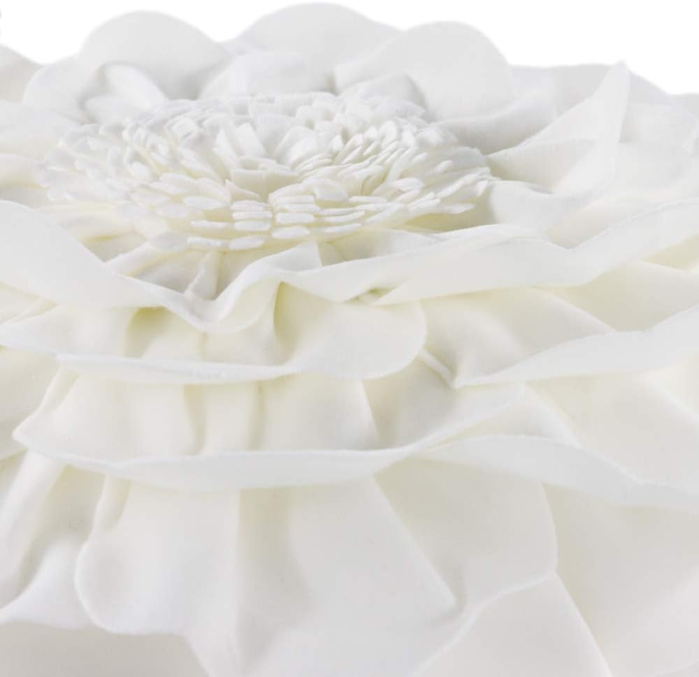 VG|creamy-white|Flower Throw Pillow Cover Decorative Round Pillowcase Floral Cushion for Bed Sofa Couch Car Decor