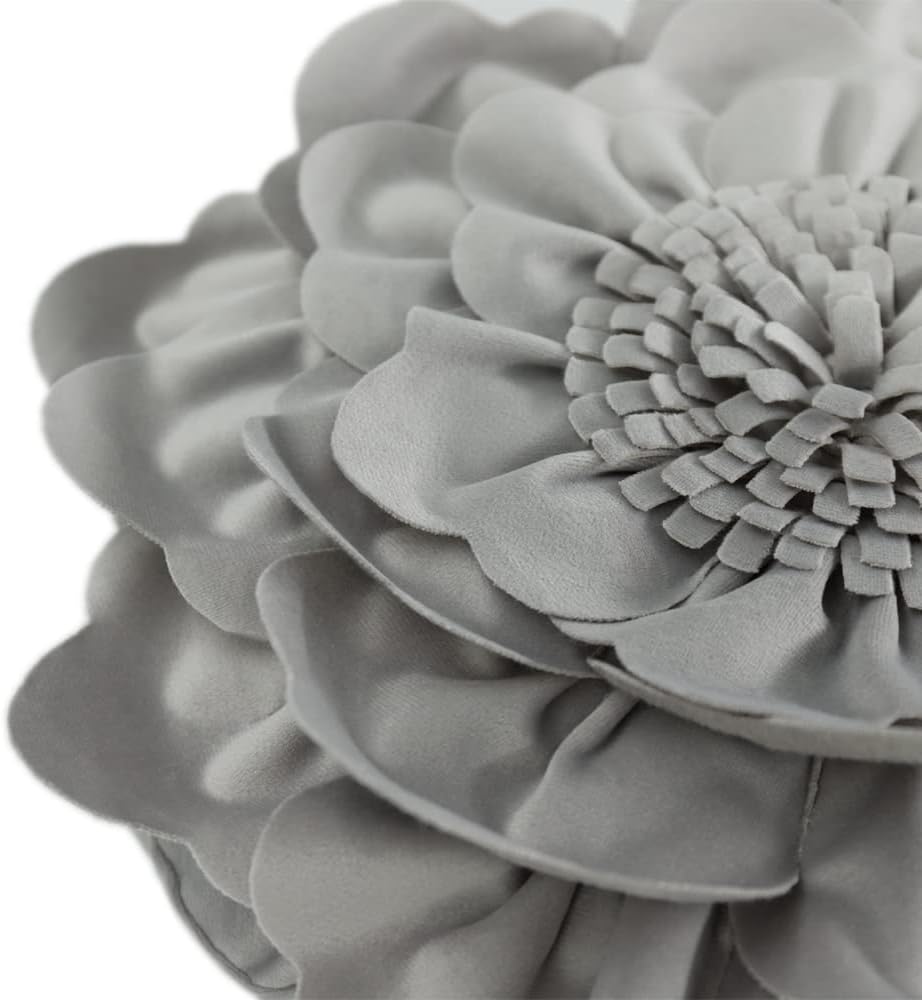 VG|light-gray|Flower Throw Pillow Cover Decorative Round Pillowcase Floral Cushion for Bed Sofa Couch Car Decor