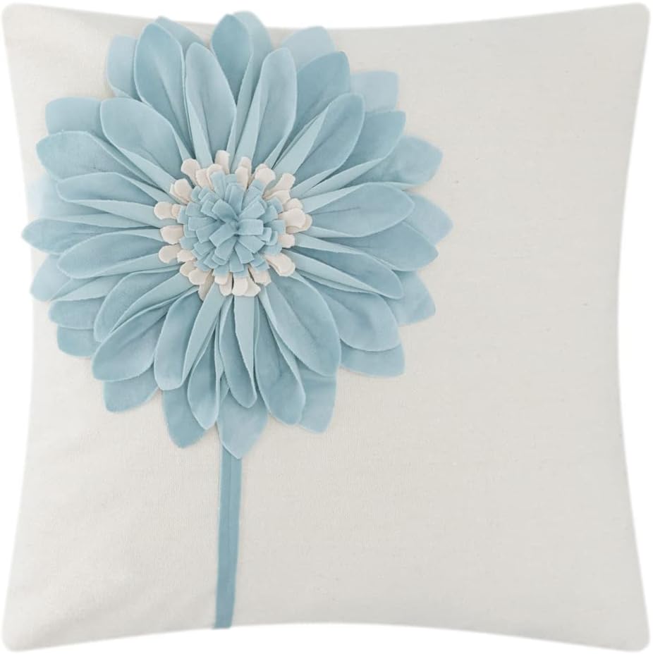 VG|sky-blue|Decorative Flower Throw Pillow Cover 3D Sunflower Pillow Case Velvet Cushion Floral Pillowcase for Bed Living Room Couch Chair