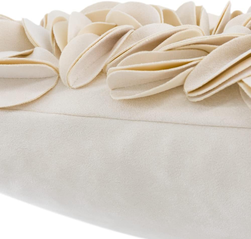 VG|beige-solid-suede|Handmade 3D Floral Throw Pillow Cover