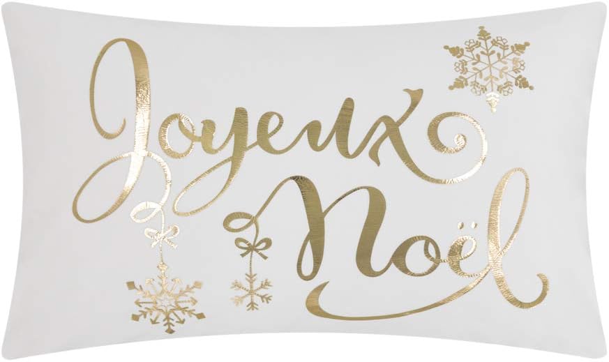 Gold Foil Decorative Accent Throw Pillow Cases Rectangle Cushion Covers for Bed Living Room White - 20" x 12" (Pack of 1) / Christmas-white