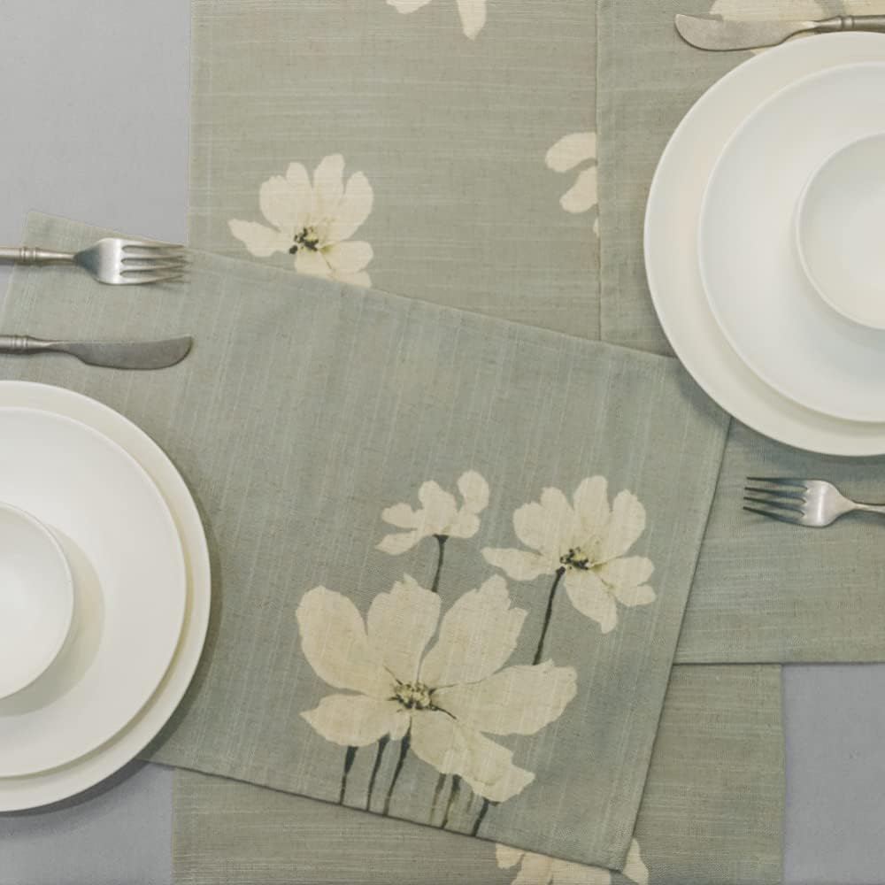 Flower Printing Table Mat for Kitchen Dining Party Summer Spring Set of 4 Linen Placemats