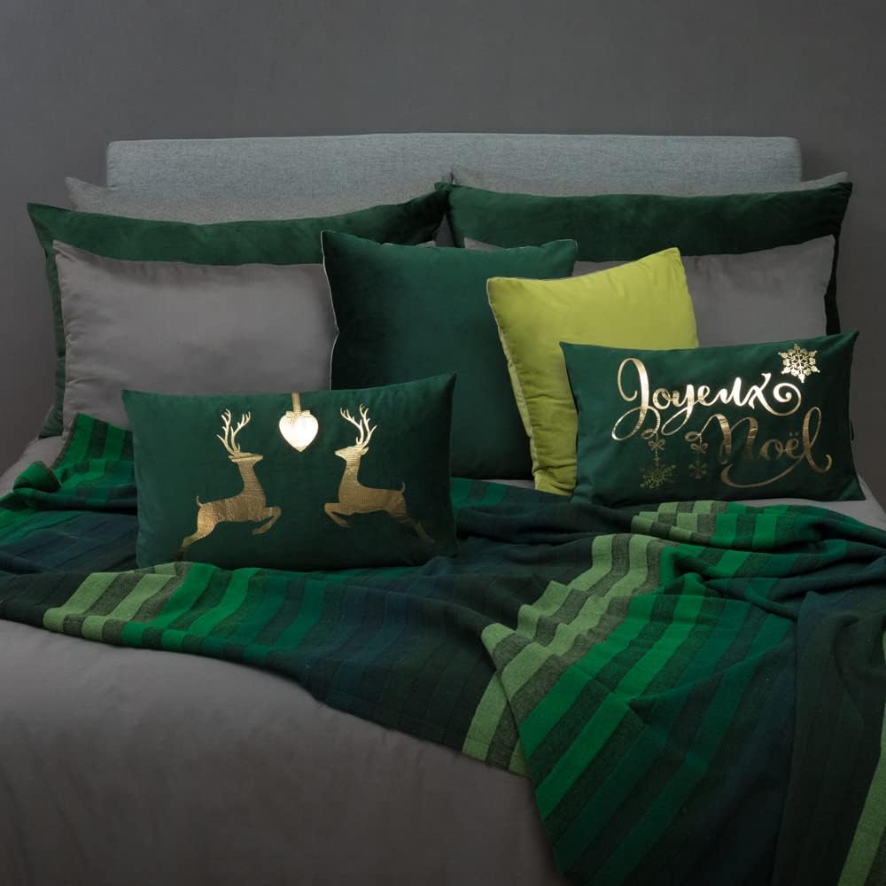 VG|christmas-green|Gold Foil Decorative Accent Throw Pillow Cases Rectangle Cushion Covers for Bed Living Room White