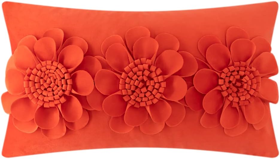 VG|orange-red|3D Flower Throw Pillow Cover