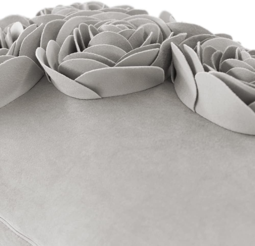 VG|gray|3D Flower Throw Pillow Cover Handmade Floral Soft Velvet Lumbar Cushion for Bed Living Room Chair Couch Decor Gold
