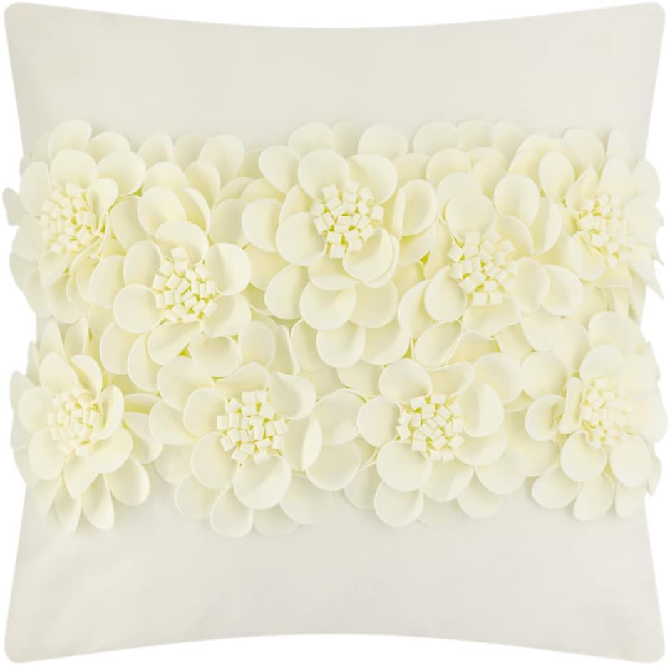 VG|creamy-white|Handmade 3D Flower Throw Pillow Cover