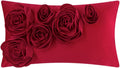 3D Flower Throw Pillow Cover Handmade Floral Soft Velvet Lumbar Cushion for Bed Living Room Chair Couch Decor Gold - Red / 20" x 12" (Pack of 1)