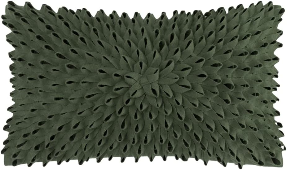 3D Flower Throw Pillow Cover, Velvet, Light Grey - 20" x 12" (Pack of 1) / Green - Wool
