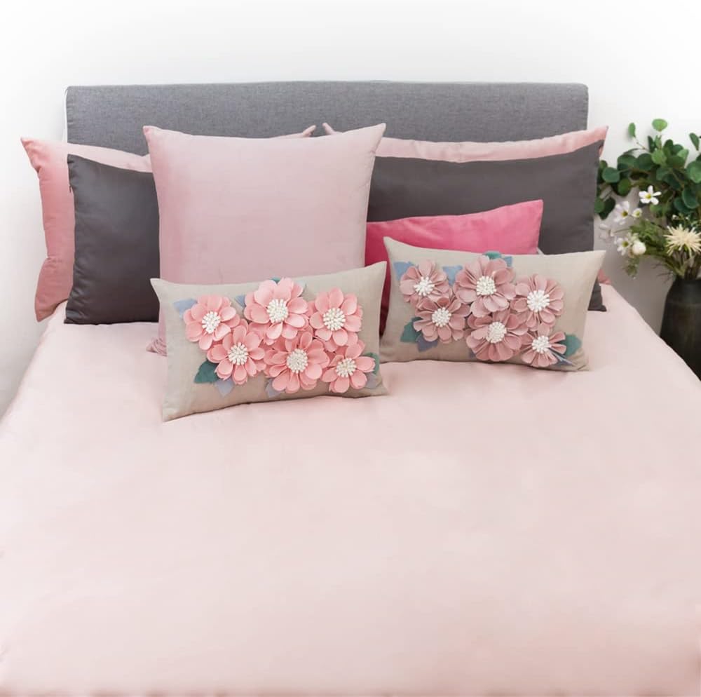 VG|6flower-pink-solid-suede,6flower-rosegold-velvet|3D Daisy Flower Throw Pillow Cover, White