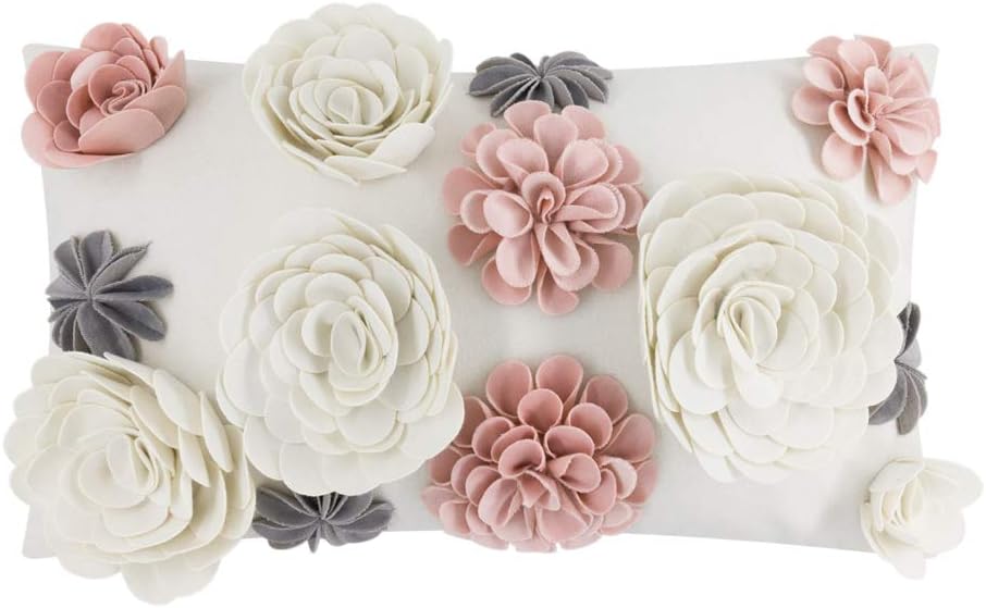 3D Flower Throw Pillow Cover, Colorful - 20" x 12" (Pack of 1) / Pink - Velvet