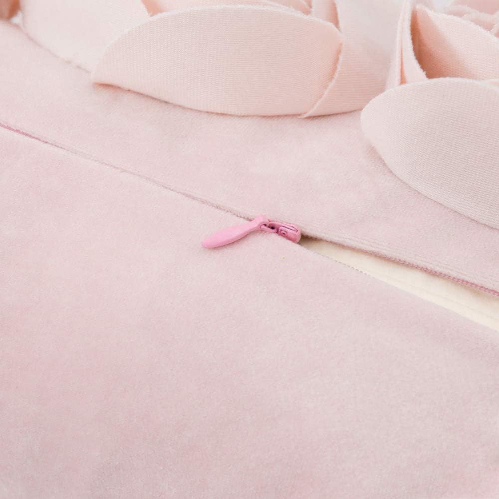 VG|light-pink|3D Flower Throw Pillow Cover Handmade Floral Soft Velvet Lumbar Cushion for Bed Living Room Chair Couch Decor Gold