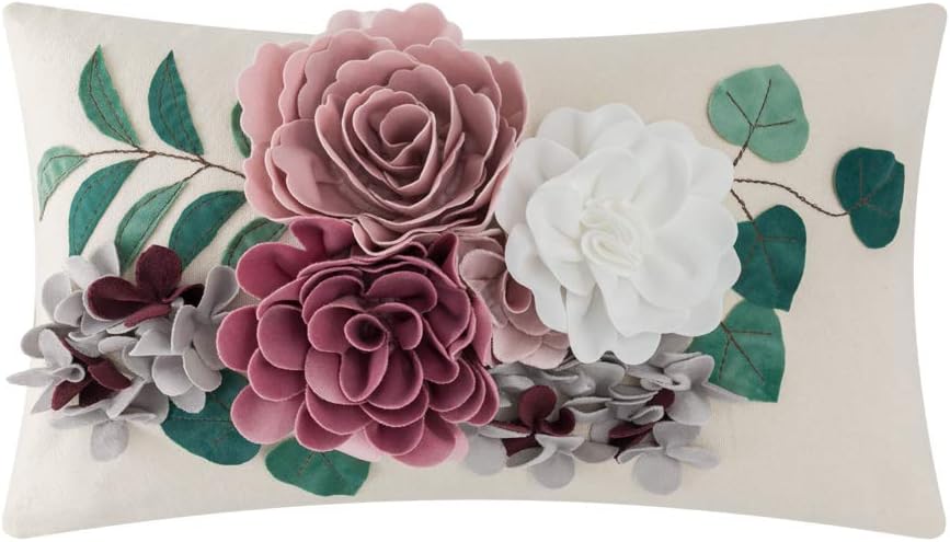 VG|pink|Decorative 3D Flower Throw Pillow Cover Handmade Floral Accent Cushion Case for Living Room Sofa Couch Chair Gray