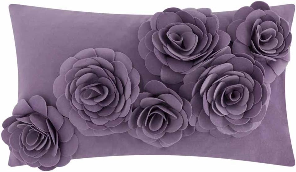 3D Flower Throw Pillow Cover Lavender - Purple