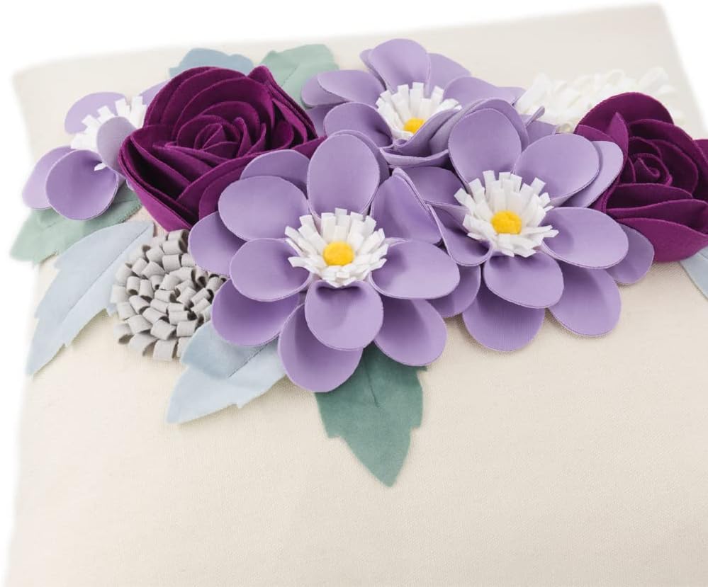 VG|purple|3D Flower Throw Pillow Cover Aesthetic Decorative Floral Accent Pillow Colorful Cushion for Bed Living Room Couch Office Decor Beige Green