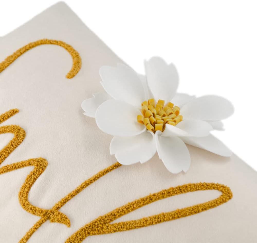 VG|smile-beige|3D Flower Lumbar Throw Pillow Covers White