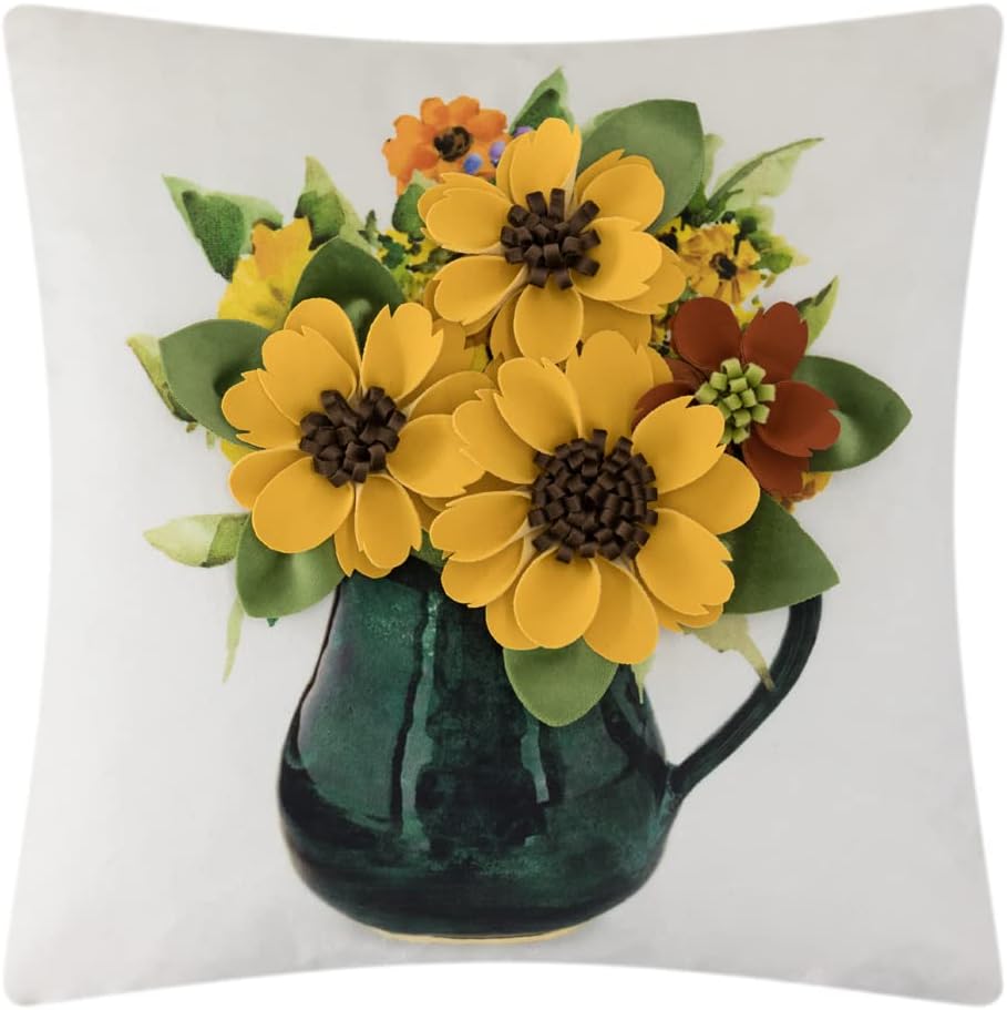 Decorative 3D Flower Throw Pillow Covers - Yellow-flowerpot