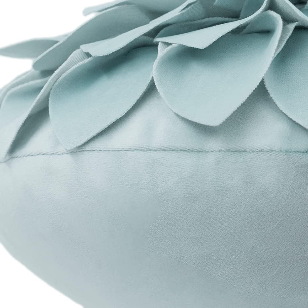 VG|sky-blue|3D Flower Throw Pillow Cover Decorative Round Cushion Floral Accent Pillowcase for Bedroom Living Room Bed Couch Pink Velvet