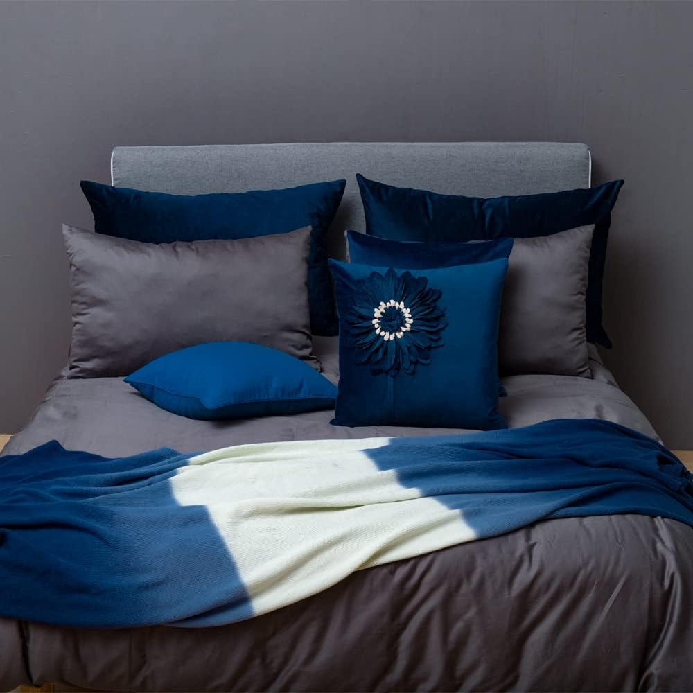 VG|navy-blue|Decorative Flower Throw Pillow Cover 3D Sunflower Pillow Case Velvet Cushion Floral Pillowcase for Bed Living Room Couch Chair