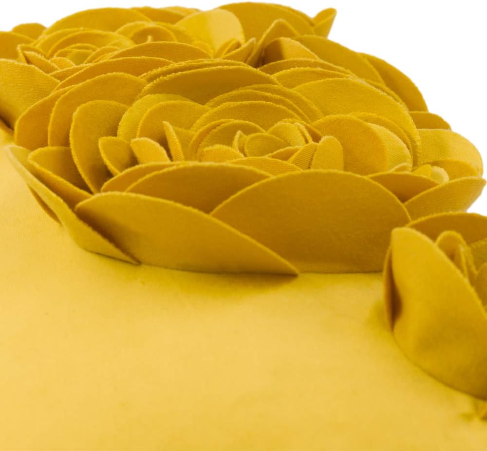VG|yellow|3D Flower Throw Pillow Cover Handmade Floral Soft Velvet Lumbar Cushion for Bed Living Room Chair Couch Decor Gold