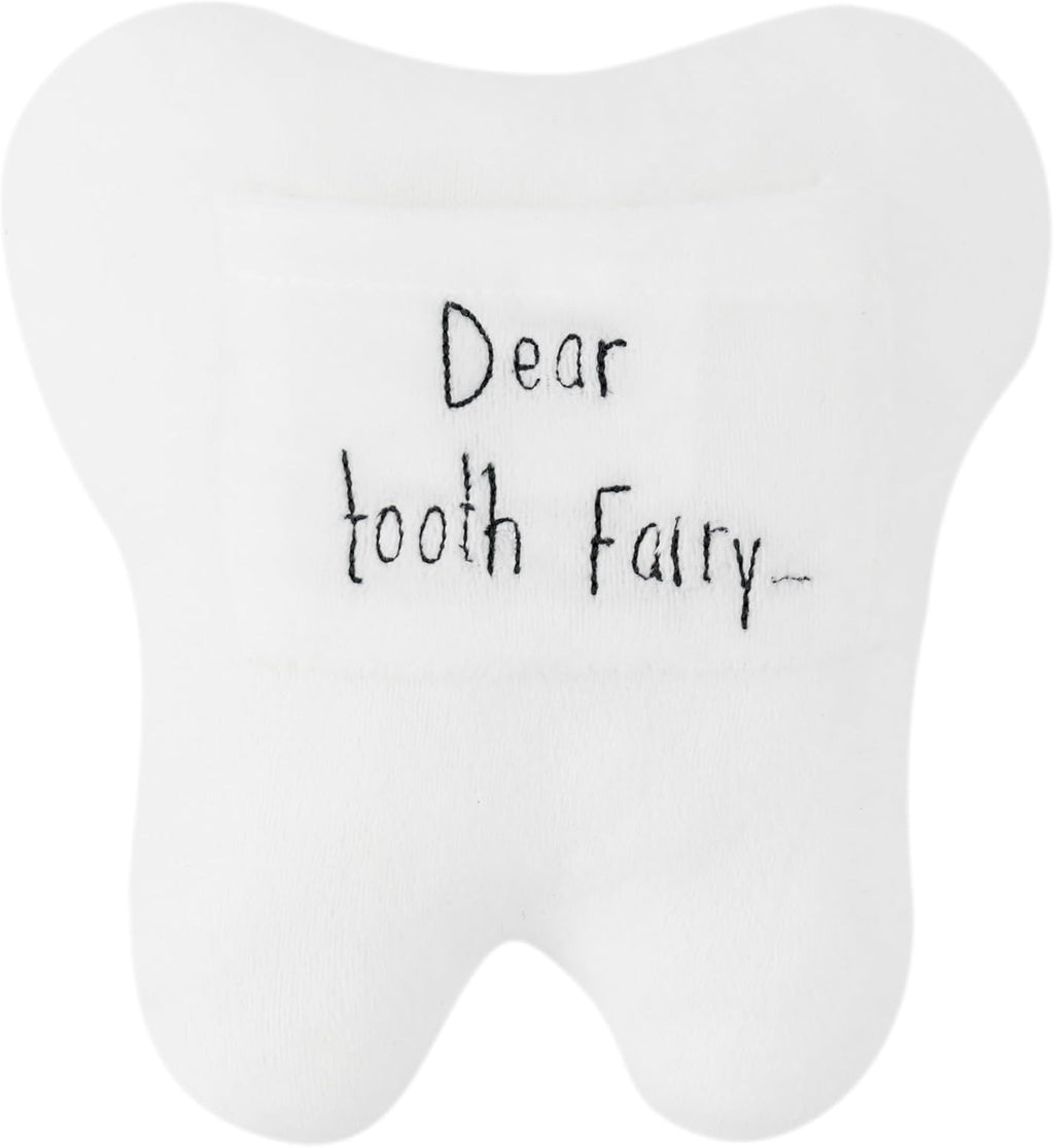 Dear Tooth Fairy Pillow with Pocket Soft 3D Tooth-Shaped Stuffed Throw Pillow Cushion