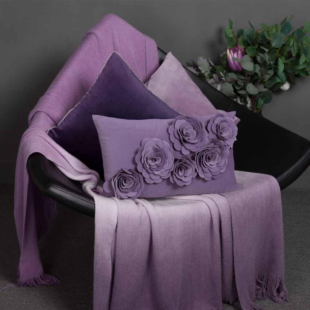 3D Flower Throw Pillow Cover Lavender