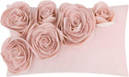 VG|light-pink|3D Flower Throw Pillow Cover Handmade Floral Soft Velvet Lumbar Cushion for Bed Living Room Chair Couch Decor Gold